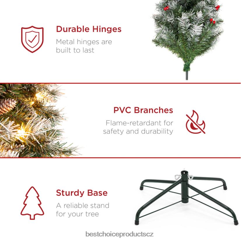 Best Choice Products předsvícený částečně semišový smrk tužkový strom s bobulemi, šišky sezónní krása FF2286155