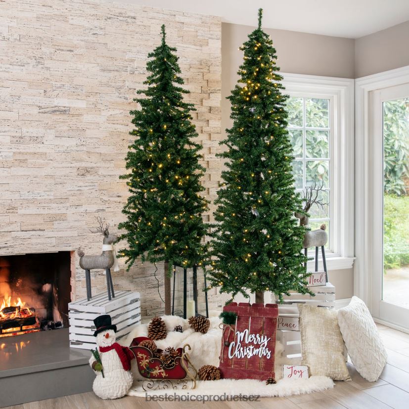 Best Choice Products předsvícená umělá alpská tenká tužka vánoční strom s led světly, stojan sezónní krása FF2286148