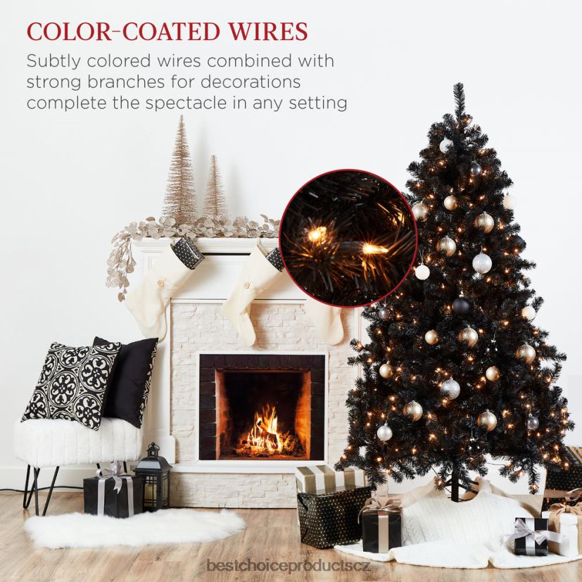 Best Choice Products předsvícený umělý černý vánoční strom s žárovkami sezónní kovový stojan FF2286111