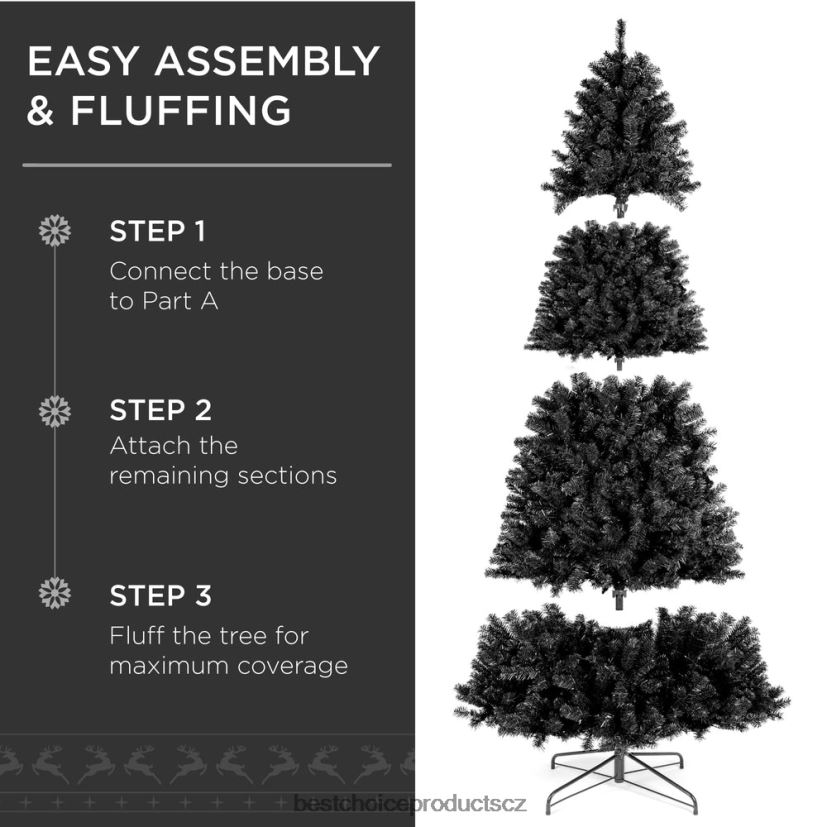 Best Choice Products předsvícený umělý černý vánoční strom s žárovkami sezónní kovový stojan FF2286112