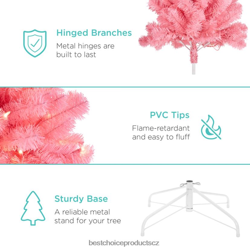 Best Choice Products předsvícený umělý růžový vánoční strom s žárovkami sezónní kovový stojan FF2286174