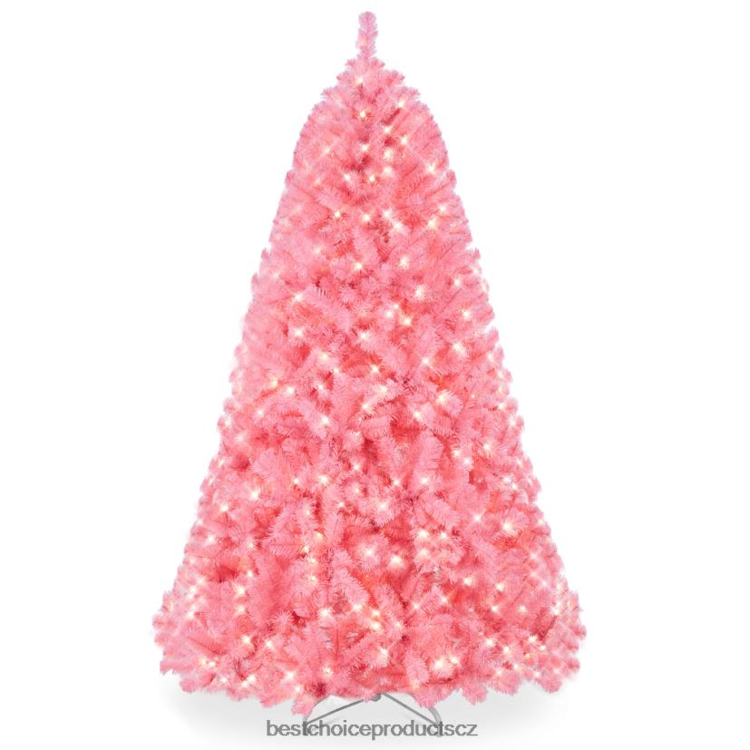 Best Choice Products předsvícený umělý růžový vánoční strom s žárovkami sezónní kovový stojan FF2286175