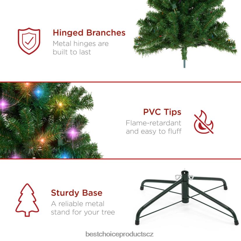 Best Choice Products předsvícený umělý smrkový vánoční strom s vícebarevnými LED světly sezónní krása FF228610