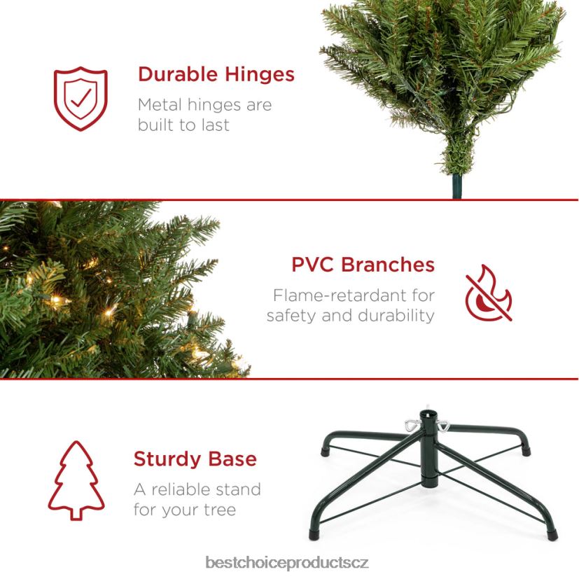 Best Choice Products předsvícený umělý vánoční stromek douglas na pantech sezónní vydržet FF228681