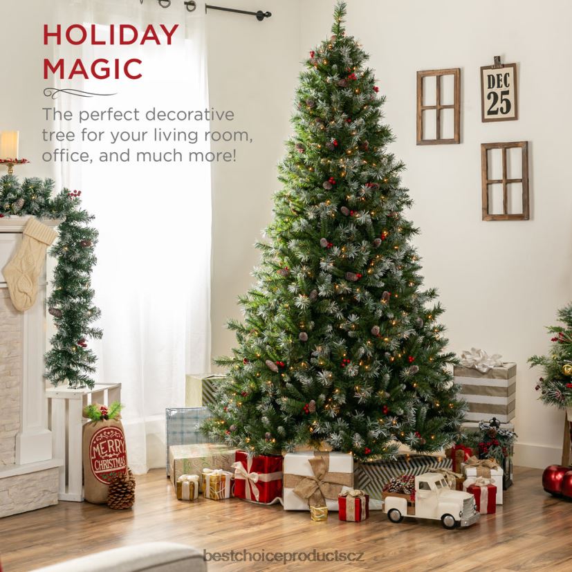 Best Choice Products předsvícená vánoční borovice s šiškami, seskupené špičky větví sezónní bobule FF22861