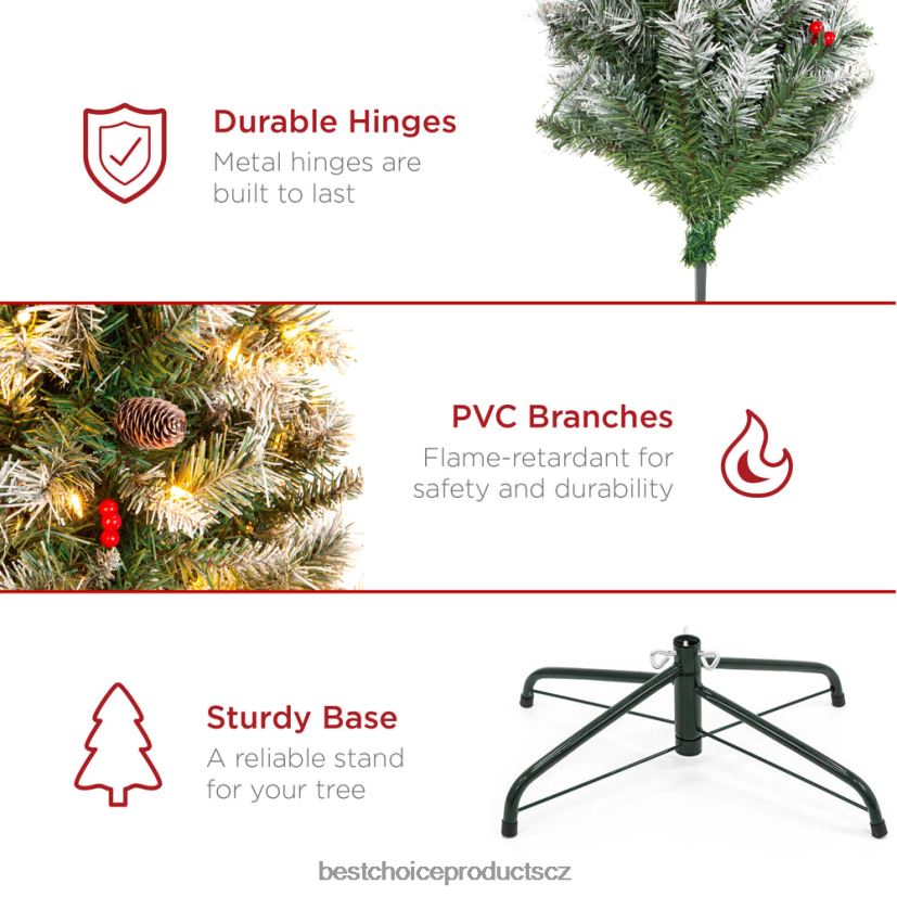 Best Choice Products předsvícená vánoční borovice s šiškami, seskupené špičky větví sezónní bobule FF22862