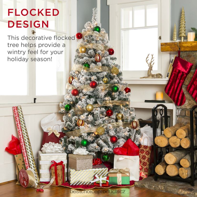 Best Choice Products předsvícený vánoční stromeček z umělé borovice se sněhem sezónní teplá bílá světla FF22867