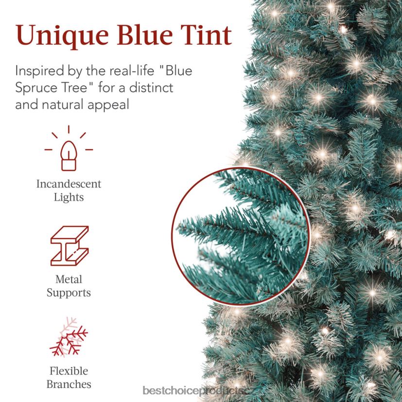 Best Choice Products předsvícený vánoční stromek z modrého smrku s kovovým podstavcem, žárovkami sezónní krása FF2286203