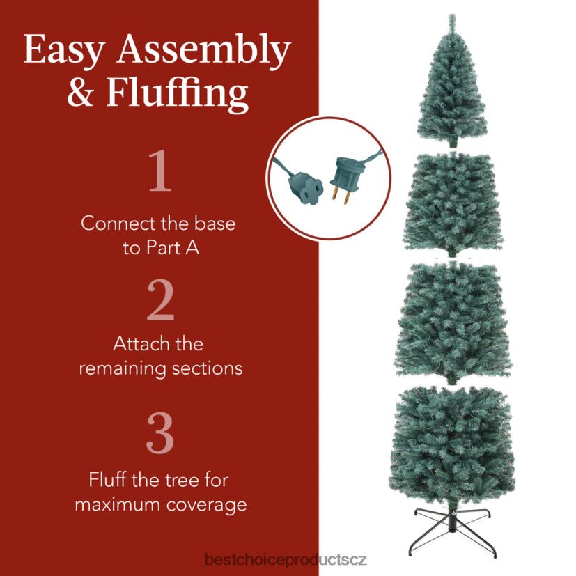 Best Choice Products předsvícený vánoční stromek z modrého smrku s kovovým podstavcem, žárovkami sezónní krása FF2286203