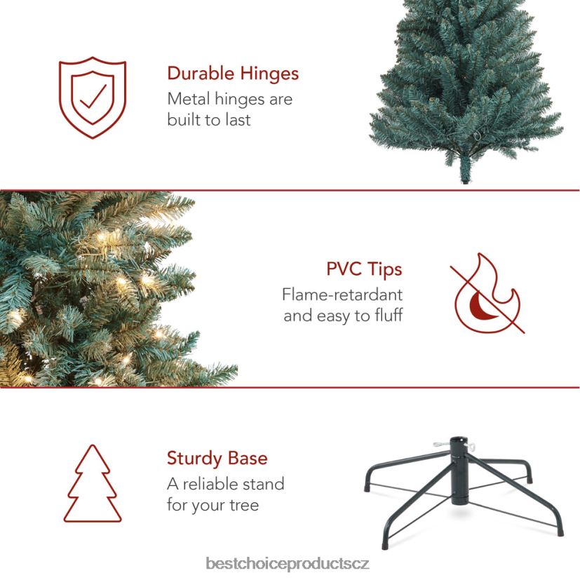 Best Choice Products předsvícený vánoční stromek z modrého smrku se skládací základnou, žárovkami sezónní krása FF228653