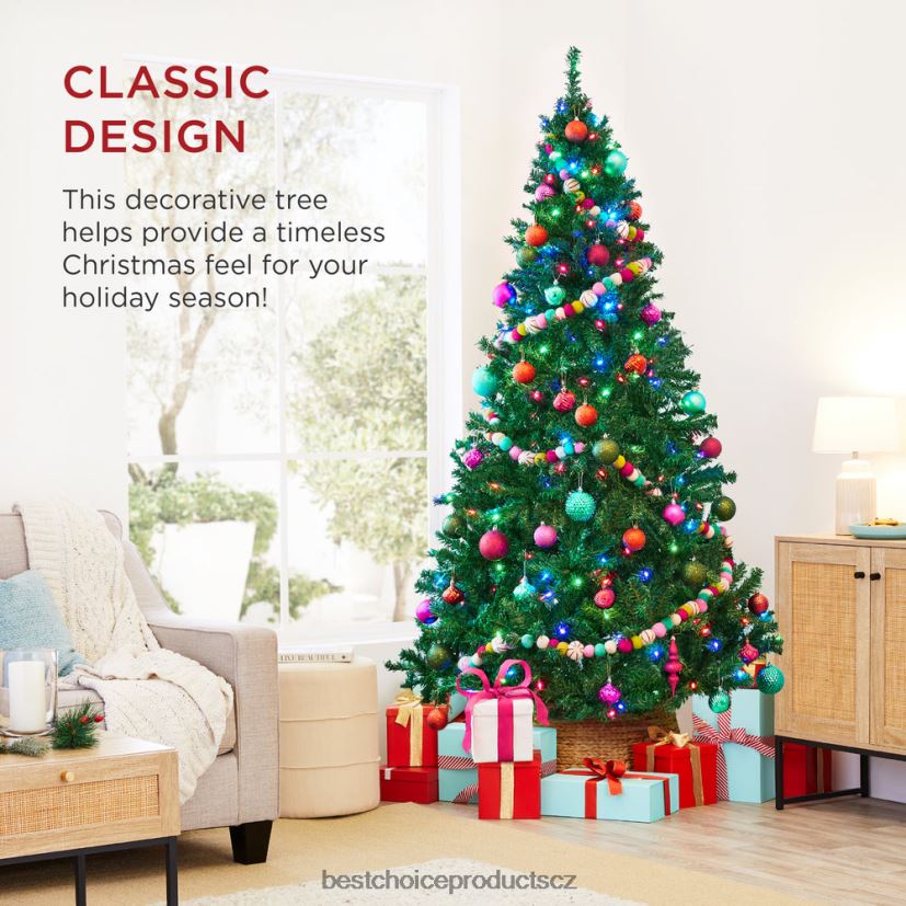 Best Choice Products prémiový umělý předsvícený vánoční stromek z borovice s 1 000 špičkami, 250 LED světly sezónní vícebarevný FF228641