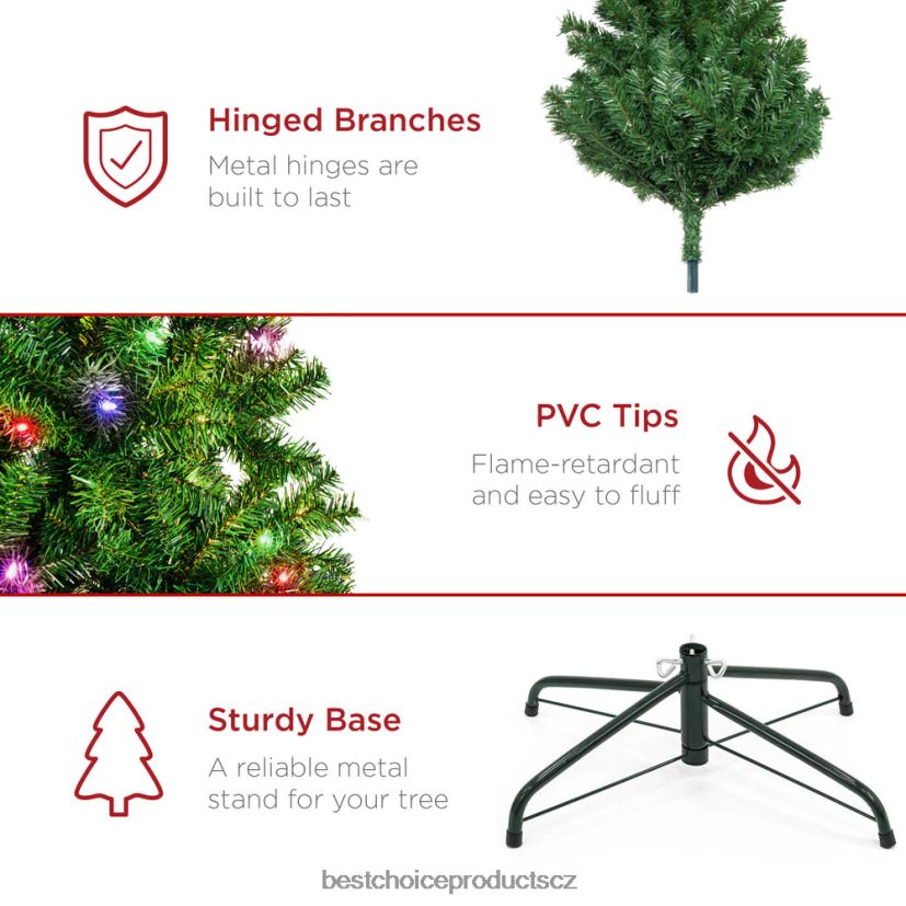 Best Choice Products prémiový umělý předsvícený vánoční stromek z borovice s 1 000 špičkami, 250 LED světly sezónní vícebarevný FF228641