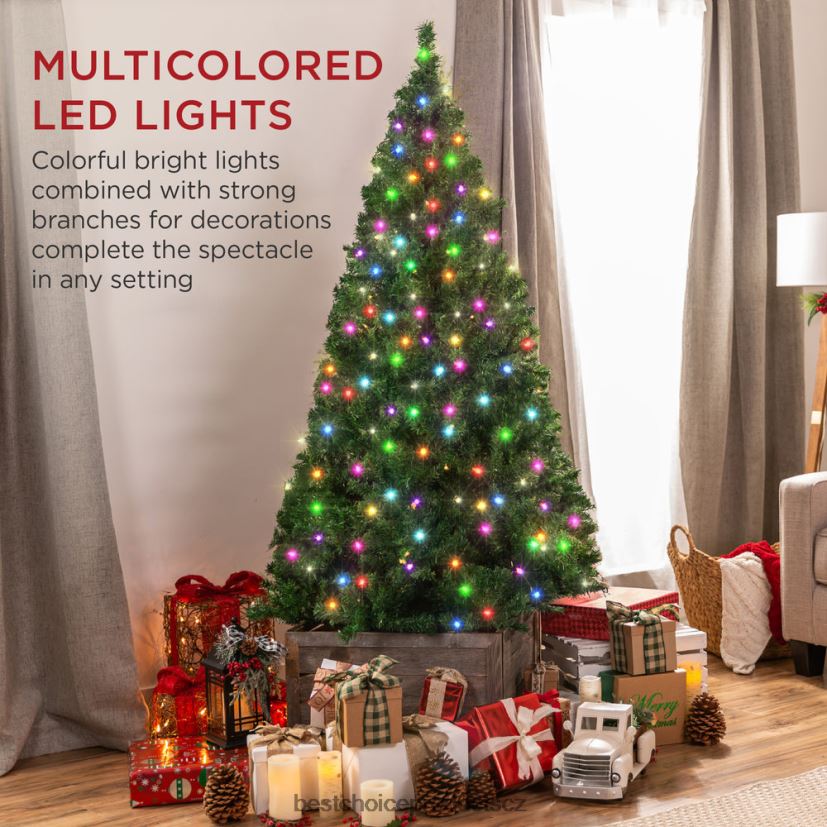 Best Choice Products prémiový umělý předsvícený vánoční stromek z borovice s 1 000 špičkami, 250 LED světly sezónní vícebarevný FF228641