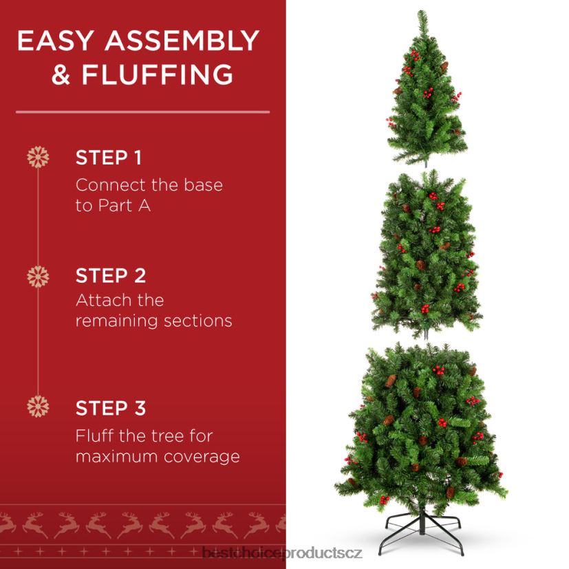 Best Choice Products pre-lit smrk tužka vánoční strom s bobulemi, šišky sezónní krása FF2286119