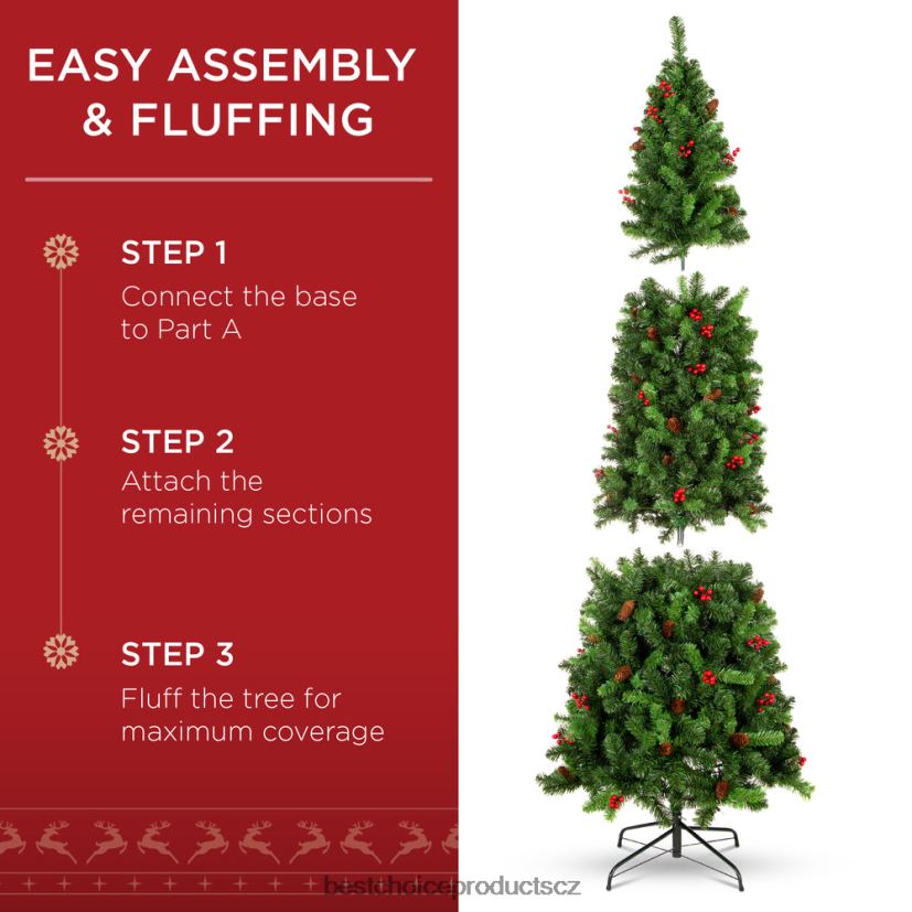 Best Choice Products pre-lit smrk tužka vánoční strom s bobulemi, šišky sezónní krása FF2286120