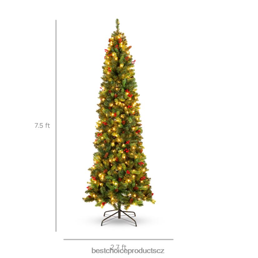 Best Choice Products pre-lit smrk tužka vánoční strom s bobulemi, šišky sezónní krása FF2286120