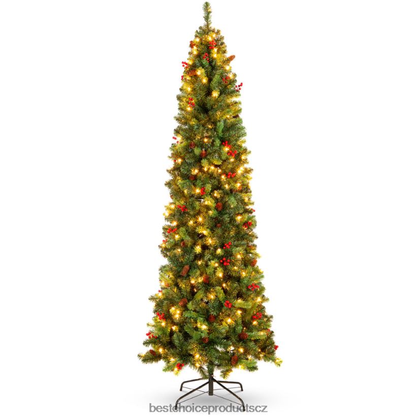 Best Choice Products pre-lit smrk tužka vánoční strom s bobulemi, šišky sezónní krása FF2286121