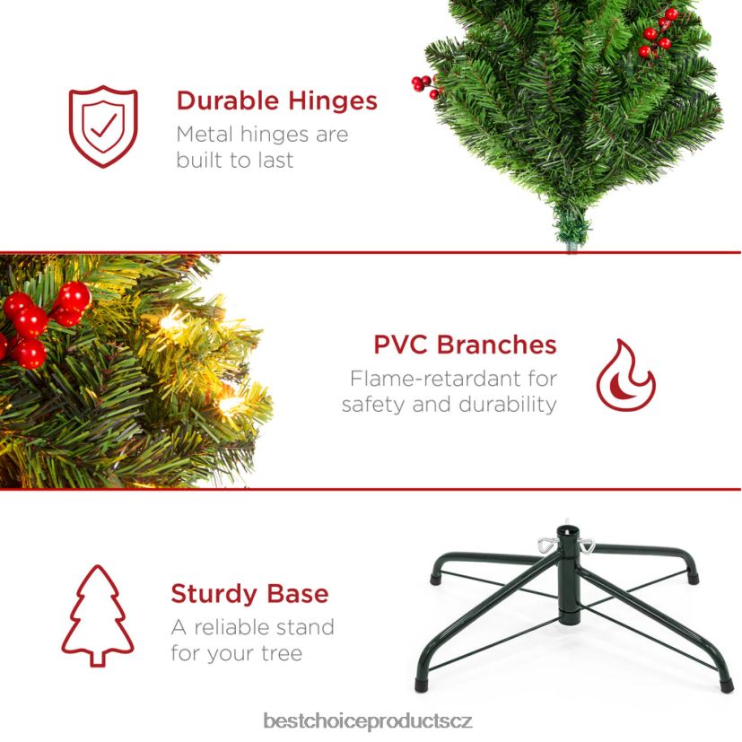 Best Choice Products pre-lit smrk tužka vánoční strom s bobulemi, šišky sezónní krása FF2286121