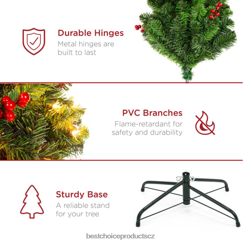 Best Choice Products pre-lit smrk tužka vánoční strom s bobulemi, šišky sezónní krása FF2286122