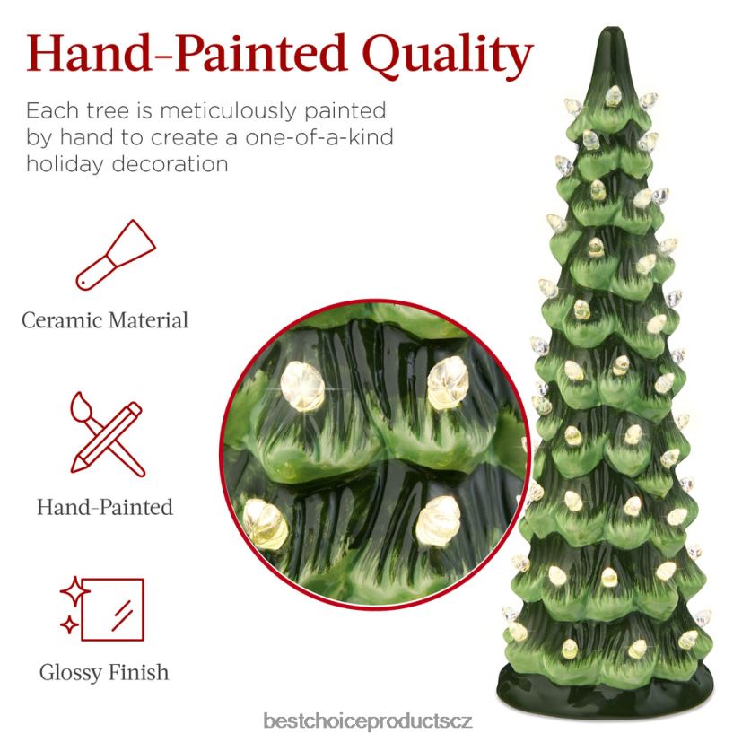 Best Choice Products sada 3 předsvícených keramických stolních vánočních stromků sezónní zelená s teplými bílými světly FF2286205