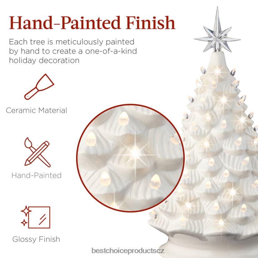 Best Choice Products velká předsvícená keramická ozdoba na vánoční stromeček s LED světlem, časovač sezónní bílý FF2286240