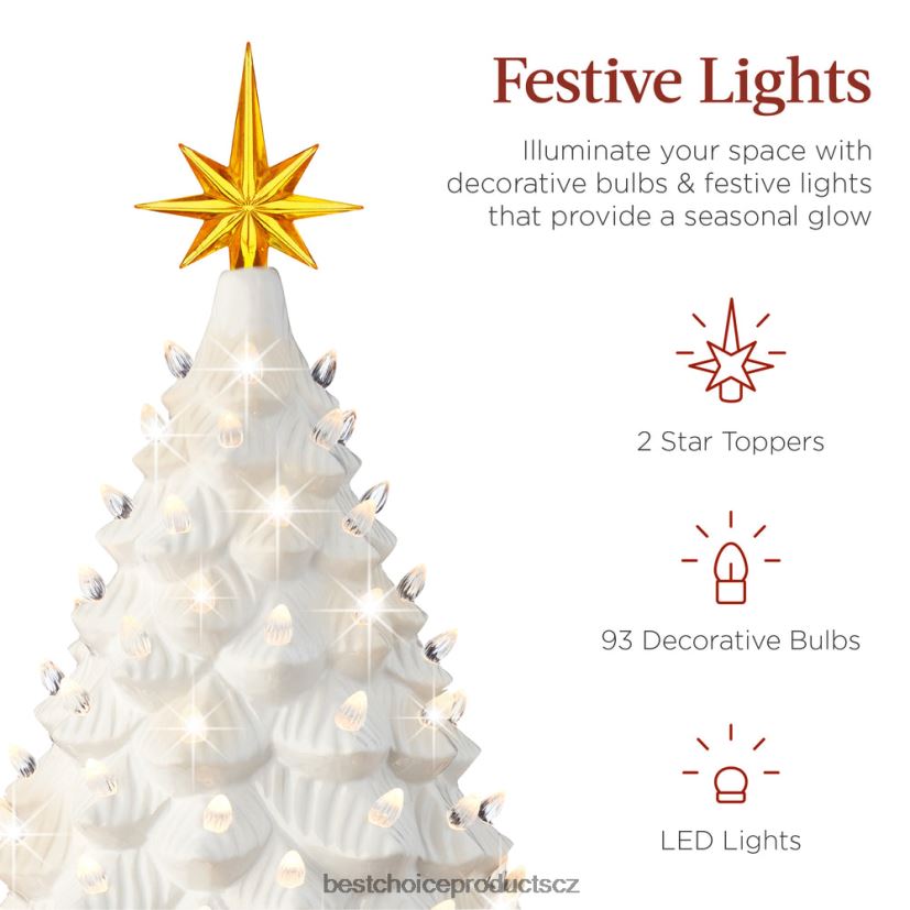 Best Choice Products velká předsvícená keramická ozdoba na vánoční stromeček s LED světlem, časovač sezónní bílý FF2286240