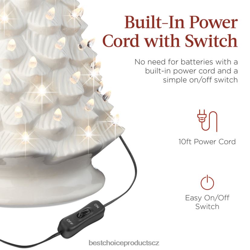 Best Choice Products velká předsvícená keramická ozdoba na vánoční stromeček s LED světlem, časovač sezónní bílý FF2286240