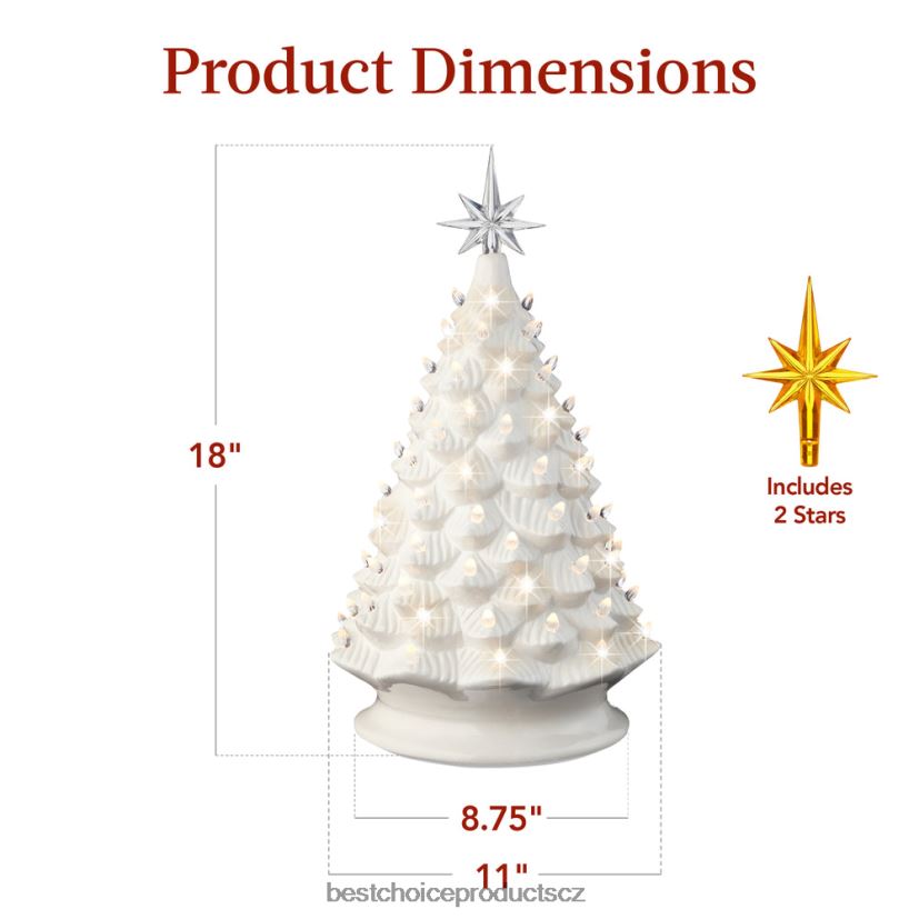 Best Choice Products velká předsvícená keramická ozdoba na vánoční stromeček s LED světlem, časovač sezónní bílý FF2286240