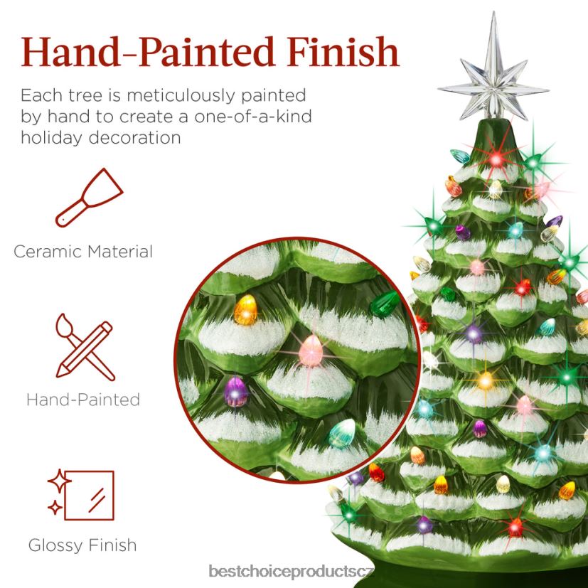 Best Choice Products velká předsvícená keramická ozdoba na vánoční stromeček s LED světlem, časovač sezónní flockované/zelené FF2286242