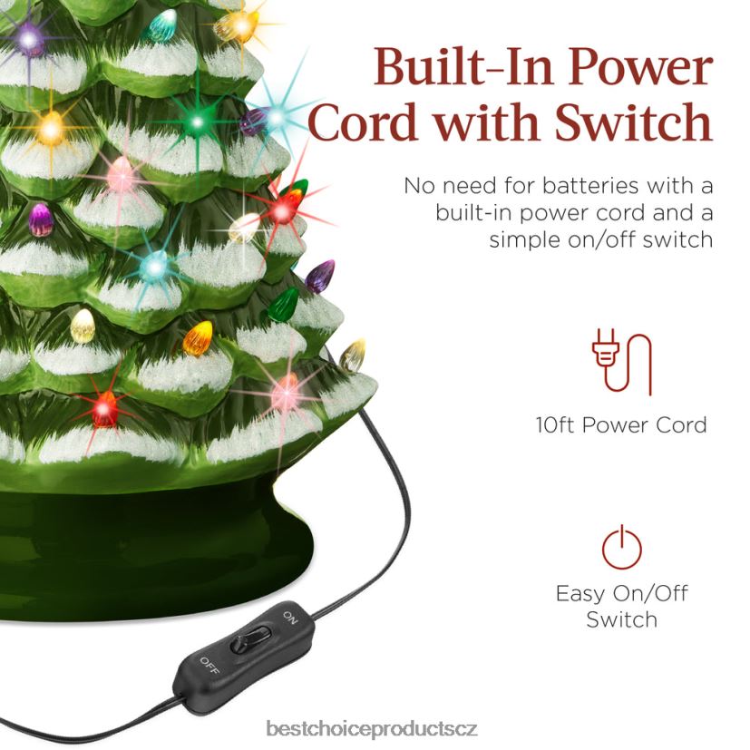 Best Choice Products velká předsvícená keramická ozdoba na vánoční stromeček s LED světlem, časovač sezónní flockované/zelené FF2286242