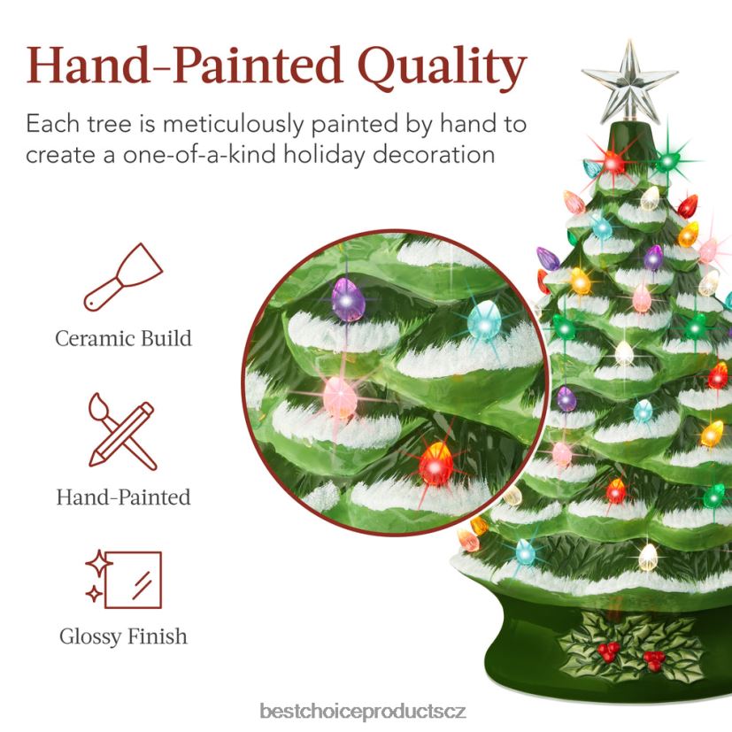 Best Choice Products xl předsvícená keramická ozdoba na vánoční stromeček s LED světlem, časovač sezónní flockované/zelené FF2286165