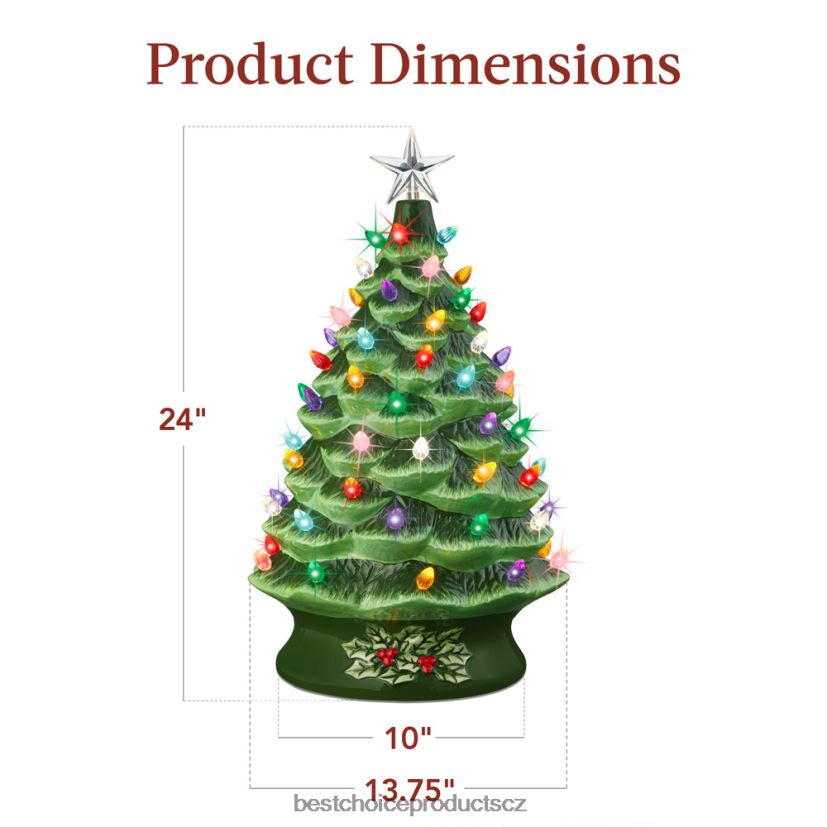 Best Choice Products xl předsvícená keramická ozdoba na vánoční stromeček s LED světlem, časovač sezónní zelená FF2286164