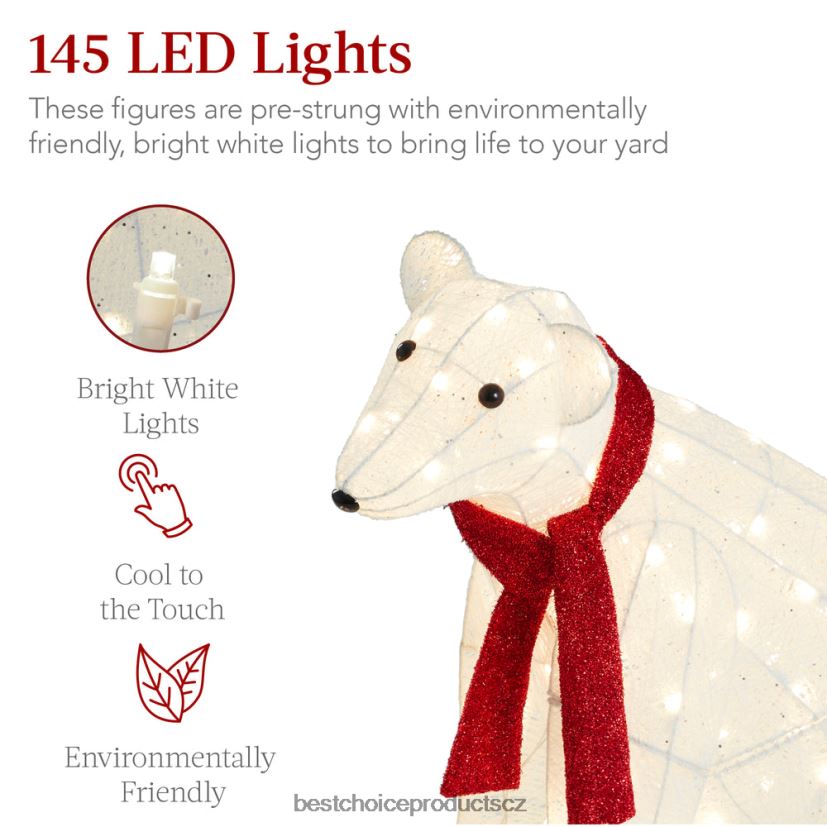 Best Choice Products 2dílná osvětlená rodinná venkovní dekorace ledních medvědů s LED světly sezónní červená bílá FF228698