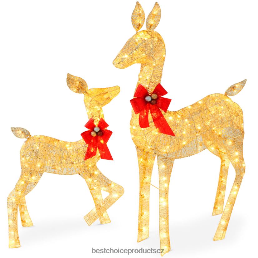 Best Choice Products 2dílná osvětlená sada venkovních vánočních jelenů s ledovými světly sezónní zlato FF2286171