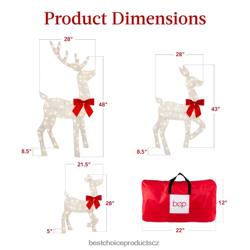 Best Choice Products 3dílná osvětlená 2d vánoční jelení sada venkovní dekorace se 175 LED světly sezónní bílý FF2286237