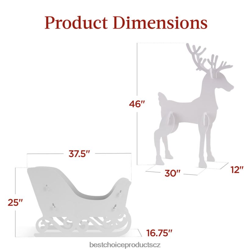Best Choice Products 3dílná sada siluety jelenů a saní na prázdninovou výzdobu dvorku s kolíky sezónní bílý FF2286231