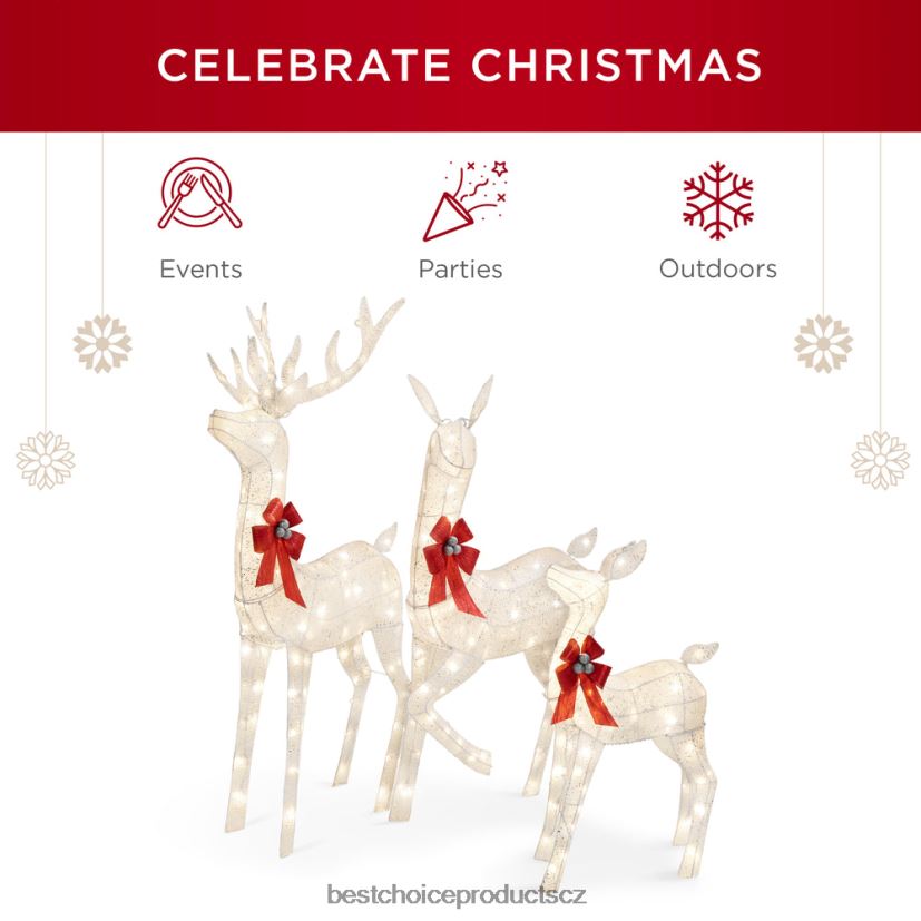 Best Choice Products 3dílná svítící vánoční jelení sada venkovní dekorace s led světly sezónní bílý FF228619
