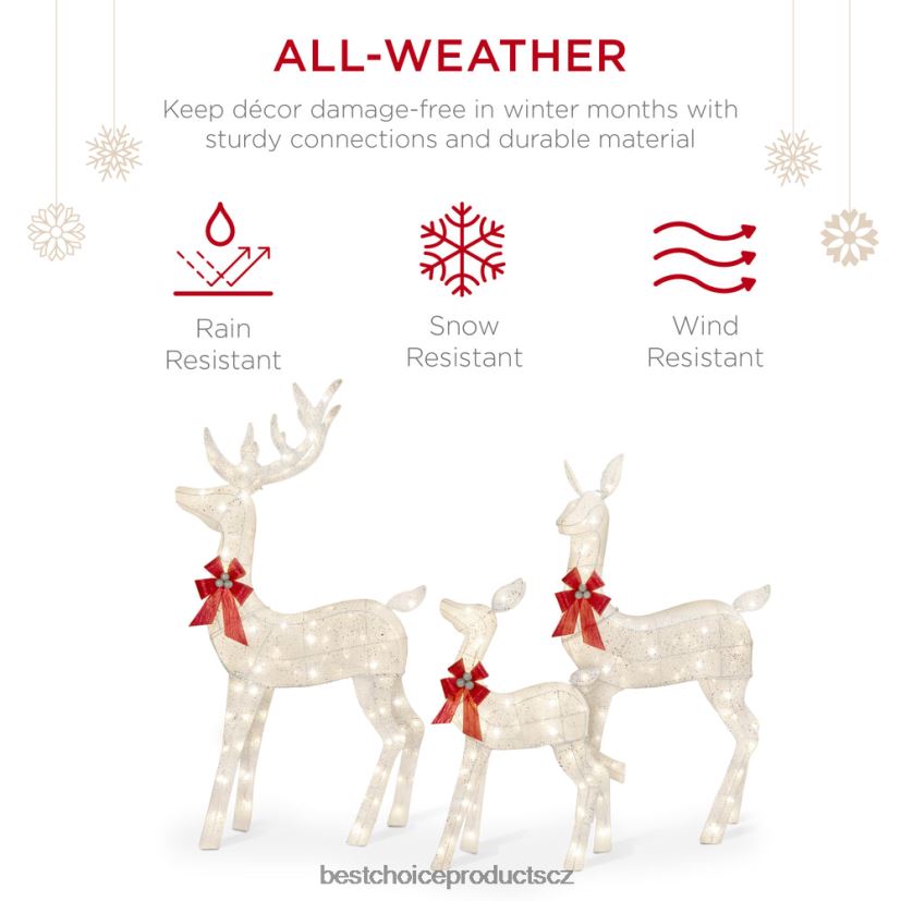 Best Choice Products 3dílná svítící vánoční jelení sada venkovní dekorace s led světly sezónní bílý FF228619