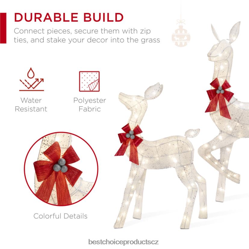 Best Choice Products 3dílná svítící vánoční jelení sada venkovní dekorace s led světly sezónní bílý FF228619