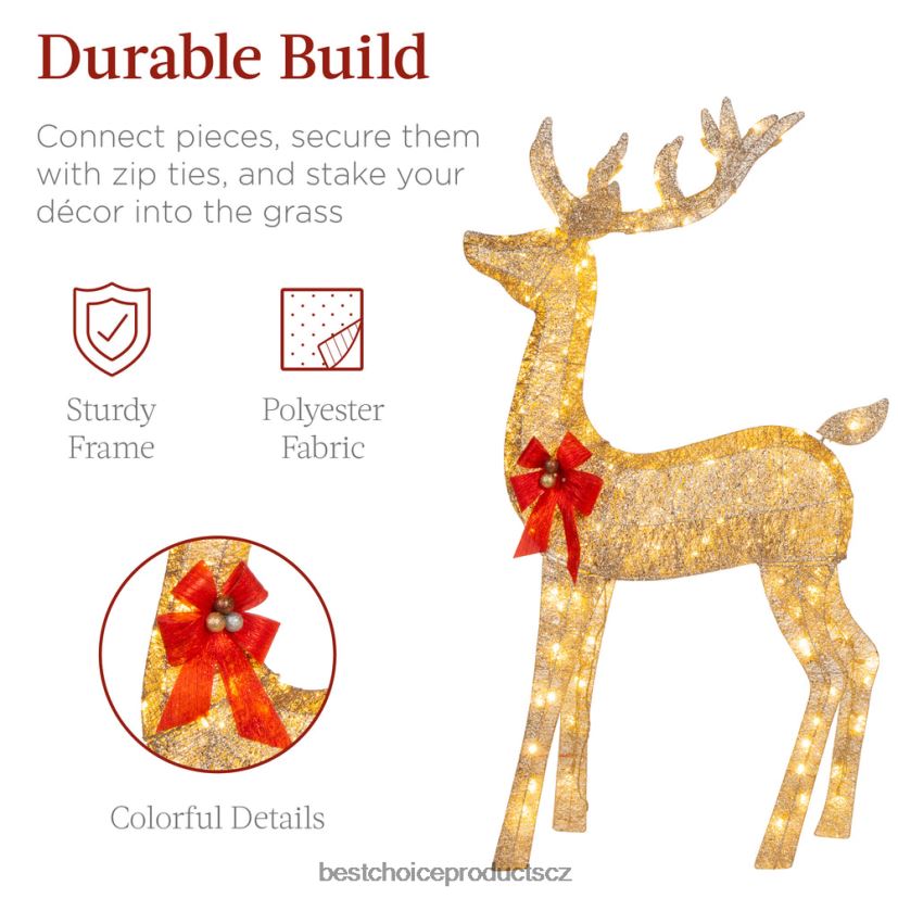 Best Choice Products 3dílná svítící vánoční jelení sada venkovní dekorace s led světly sezónní zlato FF228618