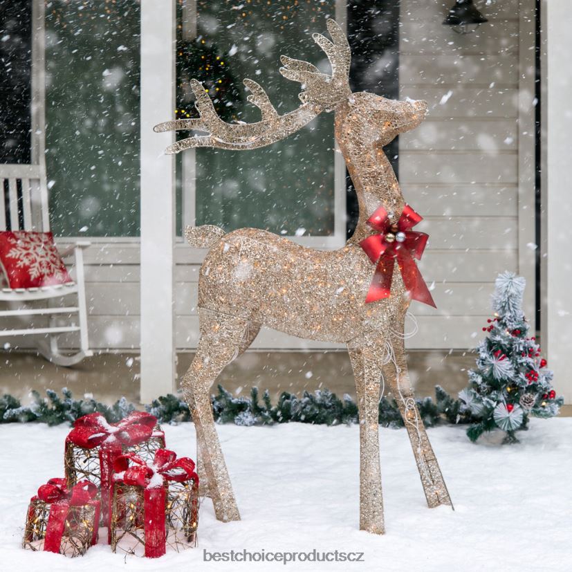 Best Choice Products 5ft 3D předsvícené zlaté třpytivé vánoční dekorace na dvorek se sobem se 150 světly sezónní zlato FF228665