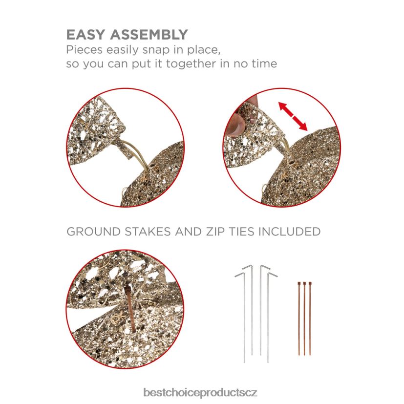 Best Choice Products 5ft 3D předsvícené zlaté třpytivé vánoční dekorace na dvorek se sobem se 150 světly sezónní zlato FF228665