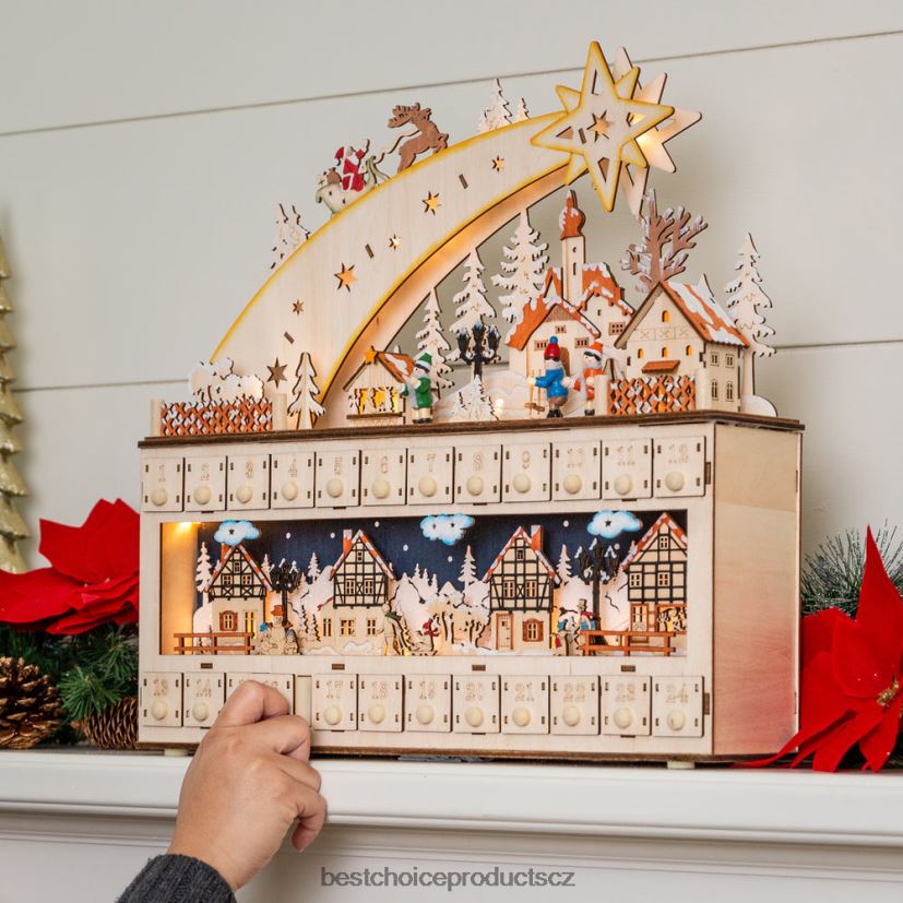Best Choice Products dřevěný vánoční padající hvězda adventní kalendář s led světlé pozadí sezónní béžový FF228632