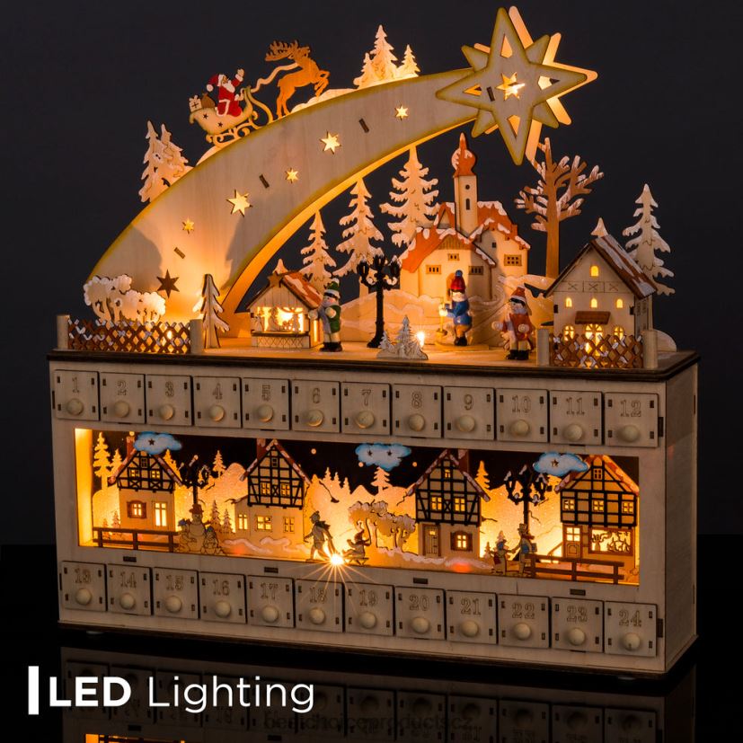 Best Choice Products dřevěný vánoční padající hvězda adventní kalendář s led světlé pozadí sezónní béžový FF228632