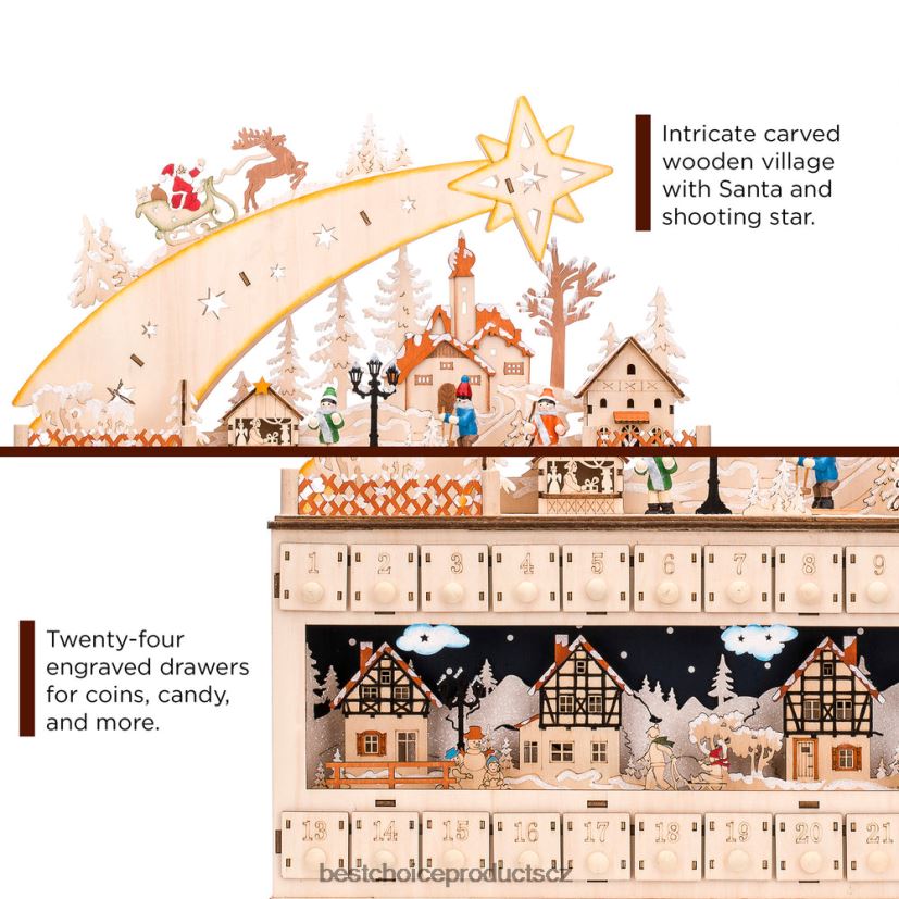 Best Choice Products dřevěný vánoční padající hvězda adventní kalendář s led světlé pozadí sezónní béžový FF228632