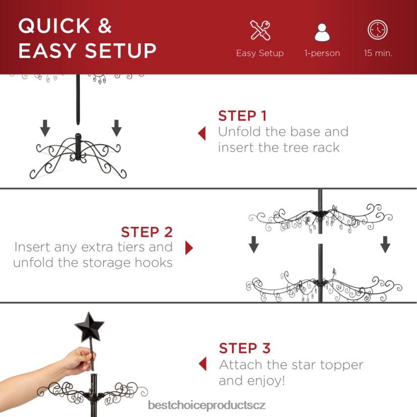 Best Choice Products kovaná železná ozdoba na vánoční stromeček se snadnou montáží sezónní Černá FF2286142