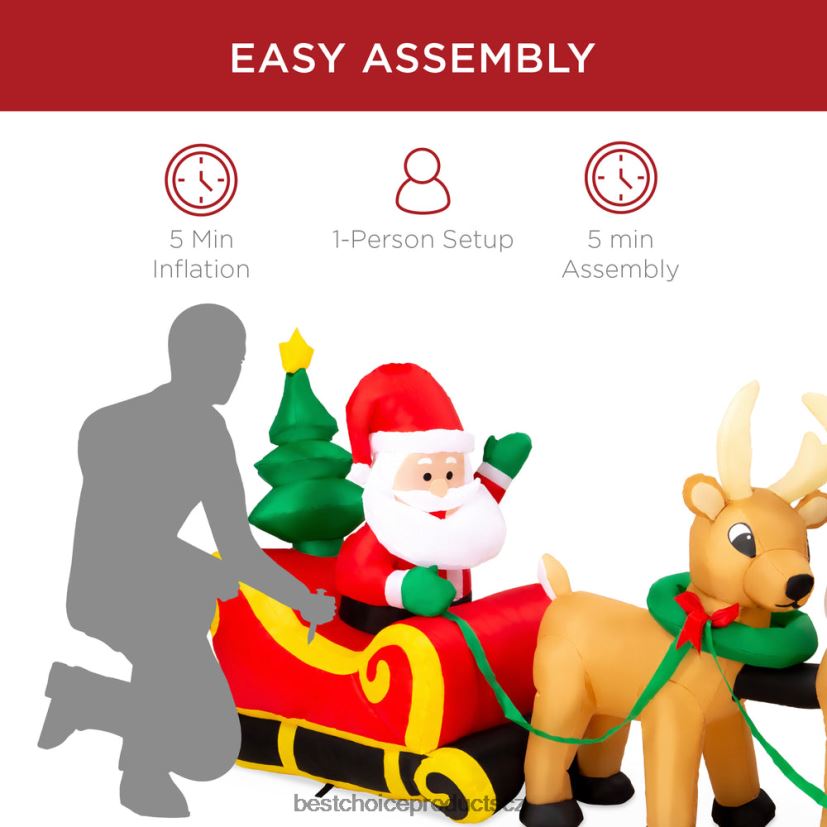 Best Choice Products osvětlený nafukovací santa claus & sobí vánoční dekorace sezónní vícebarevný FF228630