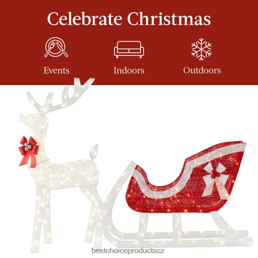Best Choice Products osvětlená sada venkovních dekorací pro vánoční soby a sáně s LED světly sezónní bílý FF228646