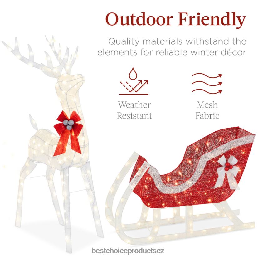 Best Choice Products osvětlená sada venkovních dekorací pro vánoční soby a sáně s LED světly sezónní bílý FF228646