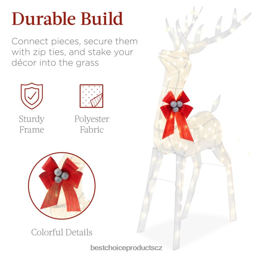 Best Choice Products osvětlená sada venkovních dekorací pro vánoční soby a sáně s LED světly sezónní bílý FF228646